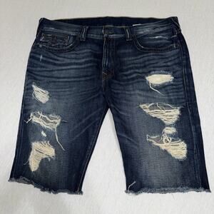 True Religion Ricky Cutoff Shorts Mens 40 Straight Button Flaps Distressed EUC